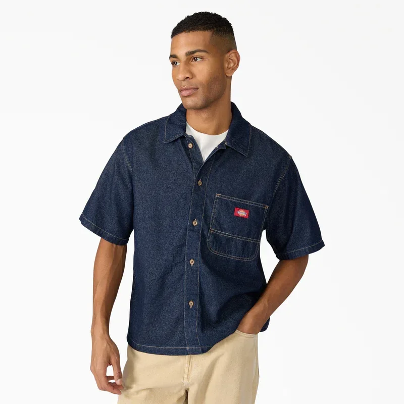 Denim Short Sleeve Button-Up Shirt Denim Short Sleeve Button-Up Shirt