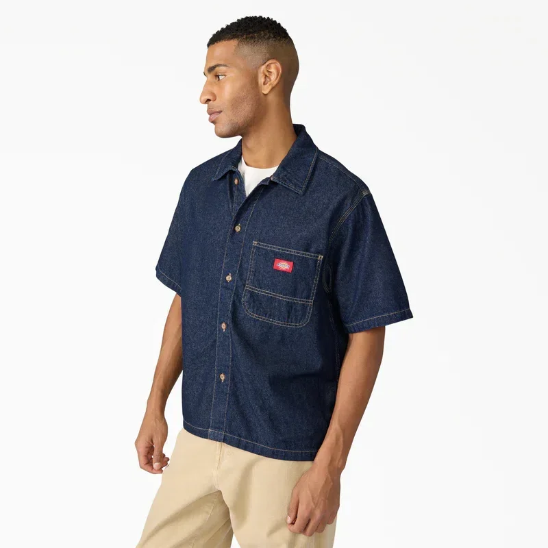 Denim Short Sleeve Button-Up Shirt Denim Short Sleeve Button-Up Shirt