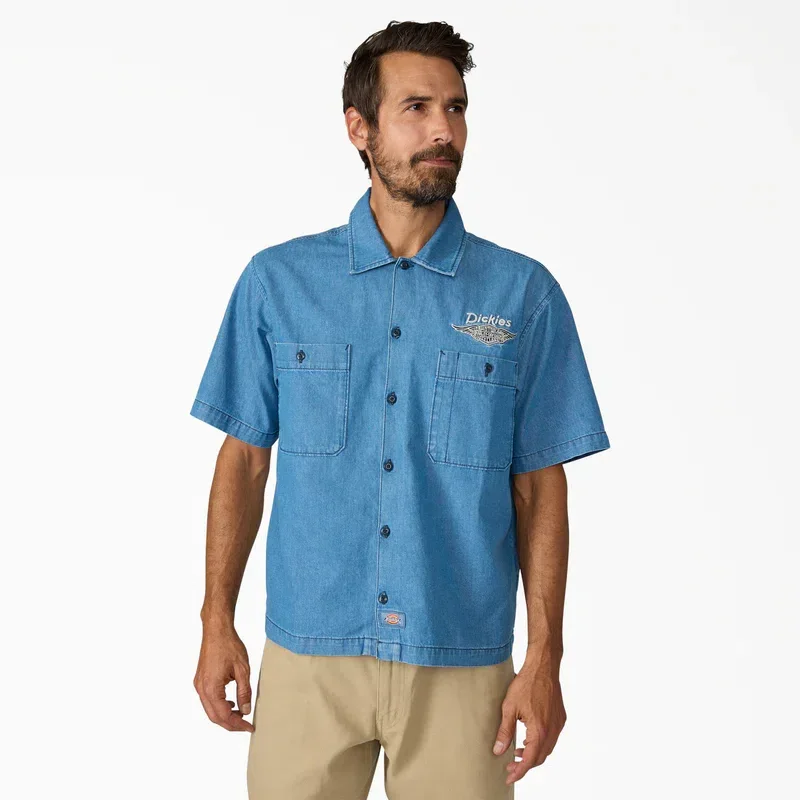 Dickies X Harley-Davidson® Boxy Fit Chambray Embroidered Work Shirt Dickies X Harley-Davidson® Boxy Fit Chambray Embroidered Work Shirt