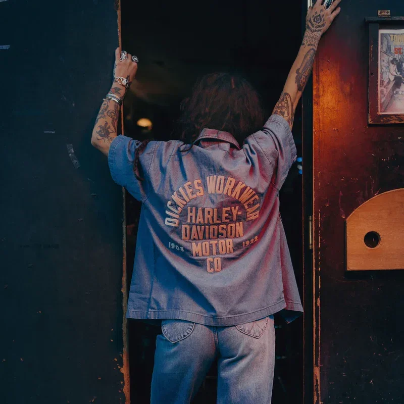 Dickies X Harley-Davidson® Boxy Fit Chambray Embroidered Work Shirt Dickies X Harley-Davidson® Boxy Fit Chambray Embroidered Work Shirt