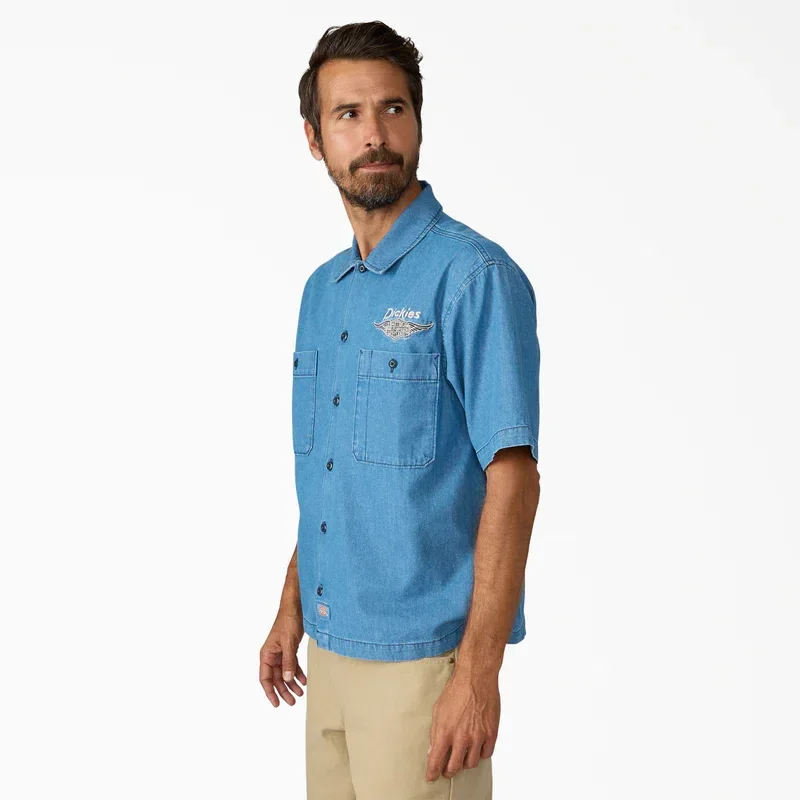 Dickies X Harley-Davidson® Boxy Fit Chambray Embroidered Work Shirt Dickies X Harley-Davidson® Boxy Fit Chambray Embroidered Work Shirt