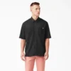 Mixed Media Zip Front Short Sleeve Work Shirt Mixed Media Zip Front Short Sleeve Work Shirt