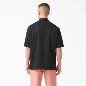 Mixed Media Zip Front Short Sleeve Work Shirt