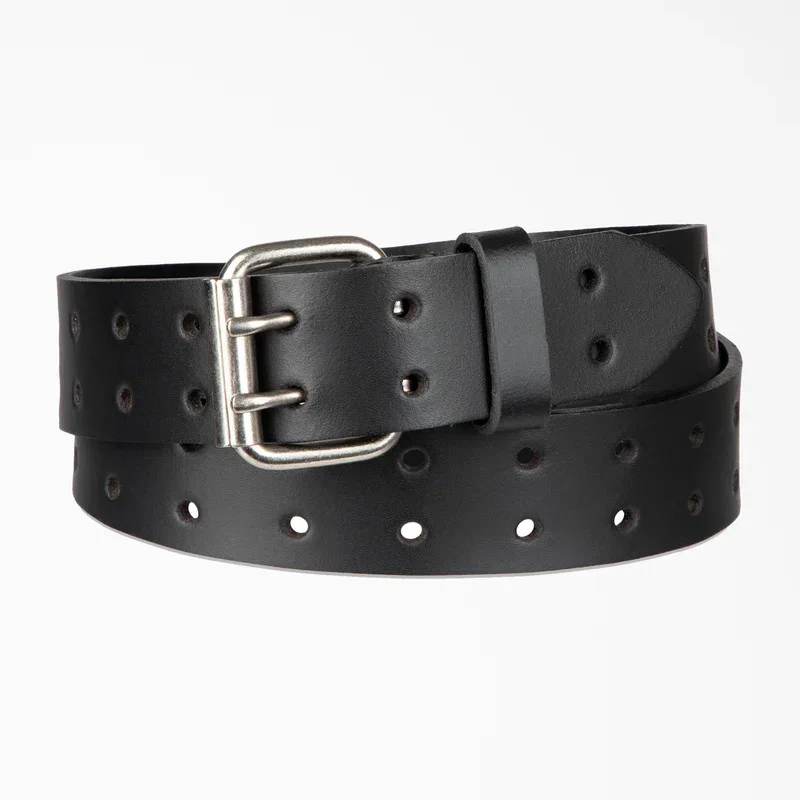 Perforated Leather Double Prong Buckle Belt Perforated Leather Double Prong Buckle Belt
