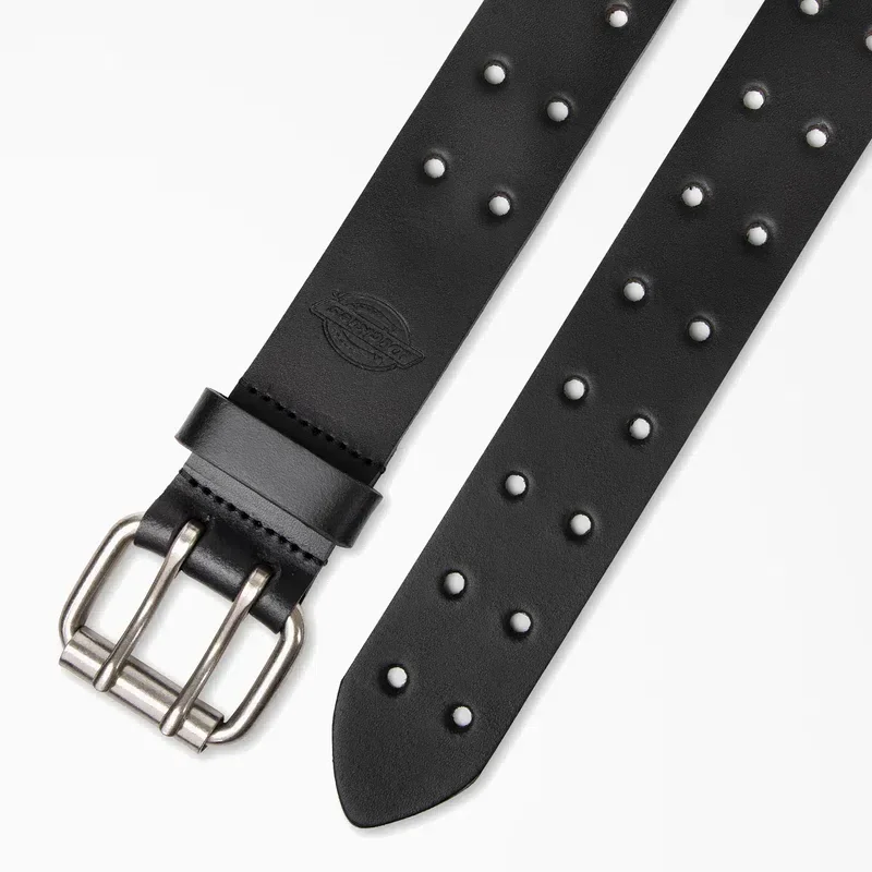 Perforated Leather Double Prong Buckle Belt Perforated Leather Double Prong Buckle Belt