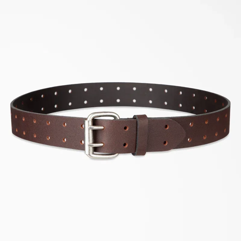 Perforated Leather Double Prong Buckle Belt Perforated Leather Double Prong Buckle Belt
