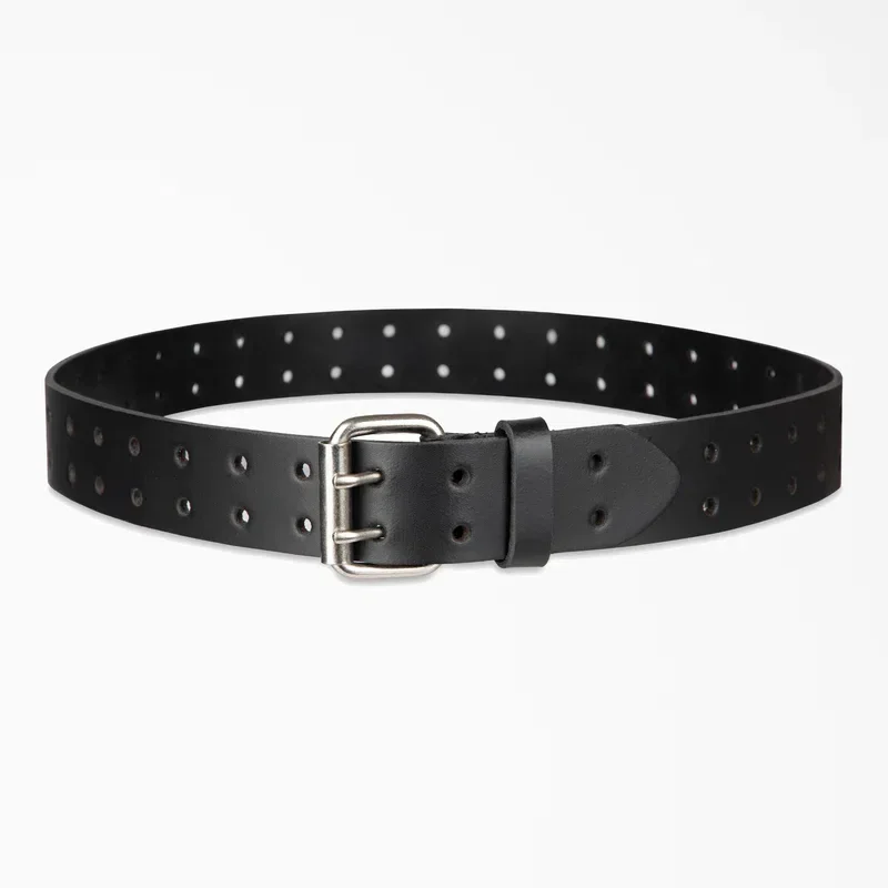 Perforated Leather Double Prong Buckle Belt Perforated Leather Double Prong Buckle Belt