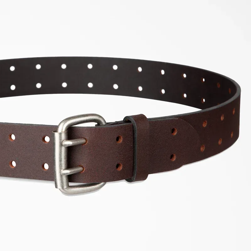 Perforated Leather Double Prong Buckle Belt Perforated Leather Double Prong Buckle Belt