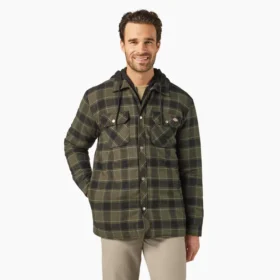 Water Repellent Flannel Hooded Shirt Jacket