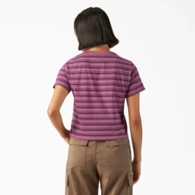 Women’s Large Striped Cropped Pocket T-Shirt