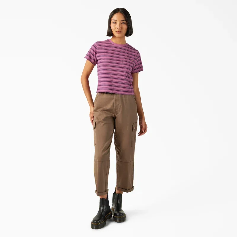Women’s Large Striped Cropped Pocket T-Shirt Women’s Large Striped Cropped Pocket T-Shirt