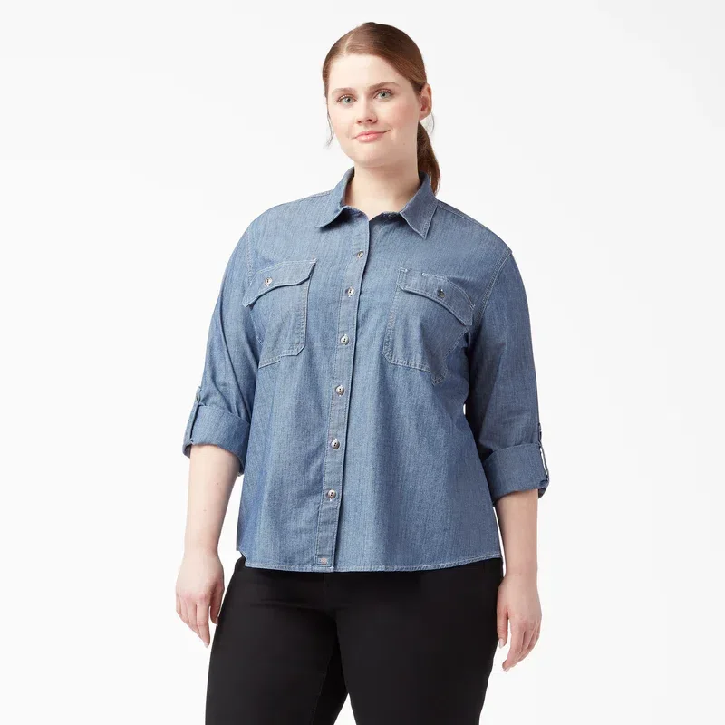 Women’s Plus Chambray Roll-Tab Work Shirt Women’s Plus Chambray Roll-Tab Work Shirt