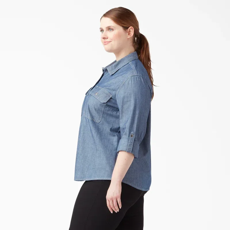 Women’s Plus Chambray Roll-Tab Work Shirt Women’s Plus Chambray Roll-Tab Work Shirt