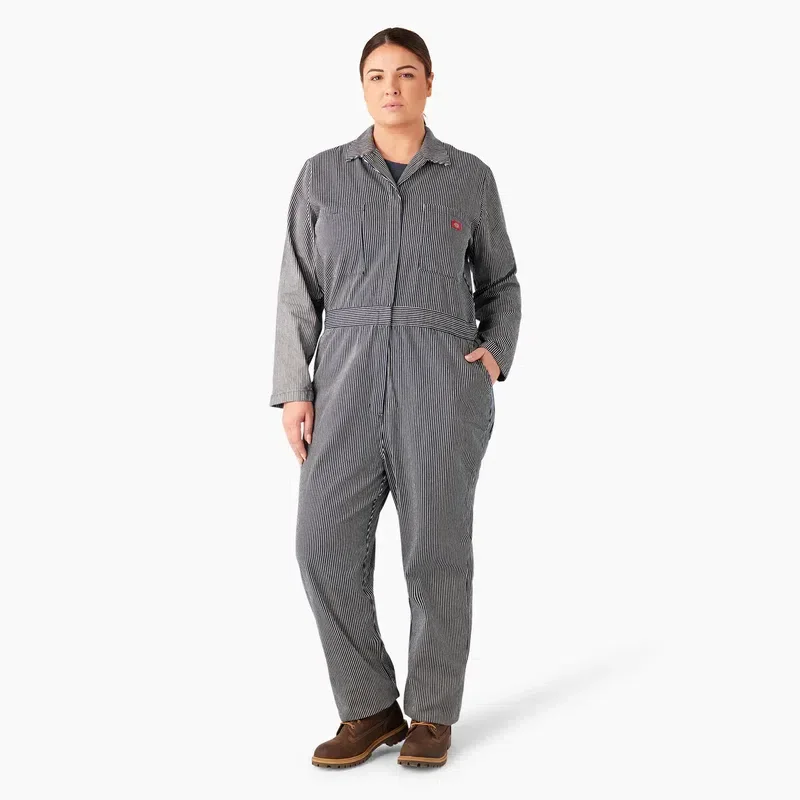 Women’s Plus Relaxed Fit Long Sleeve Hickory Stripe Coveralls Women’s Plus Relaxed Fit Long Sleeve Hickory Stripe Coveralls