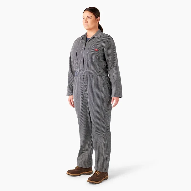 Women’s Plus Relaxed Fit Long Sleeve Hickory Stripe Coveralls Women’s Plus Relaxed Fit Long Sleeve Hickory Stripe Coveralls