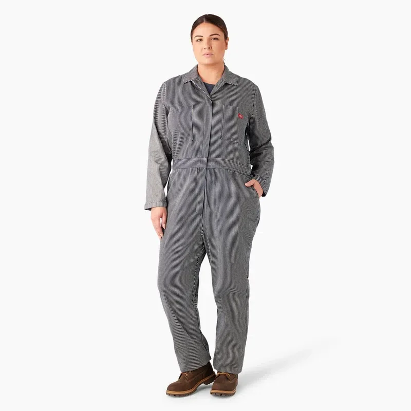 Women’s Plus Relaxed Fit Long Sleeve Hickory Stripe Coveralls Women’s Plus Relaxed Fit Long Sleeve Hickory Stripe Coveralls