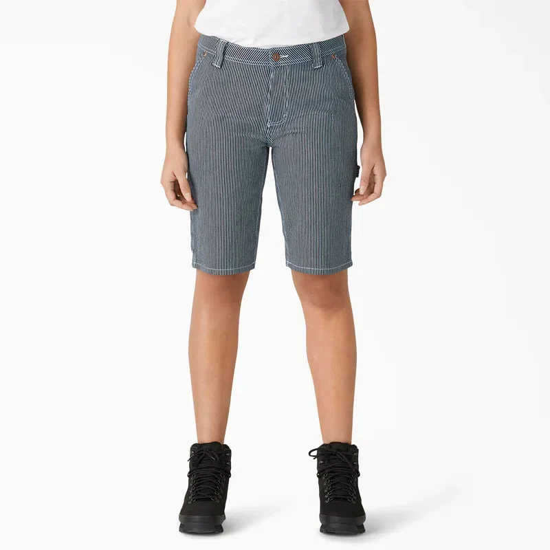 Women’s Relaxed Fit Hickory Stripe Carpenter Shorts, 11″ Women’s Relaxed Fit Hickory Stripe Carpenter Shorts, 11″