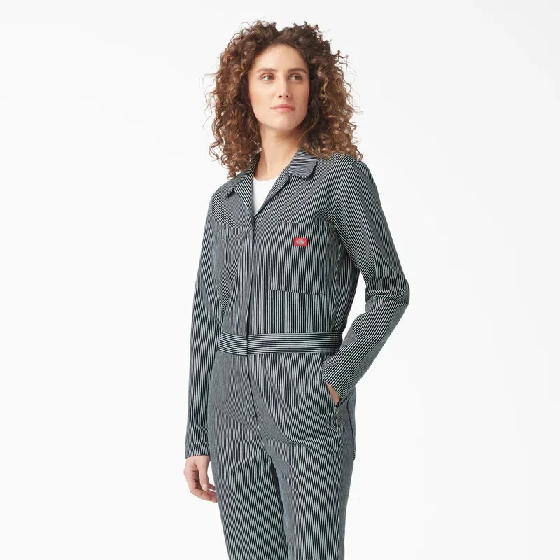 Women’s Relaxed Fit Long Sleeve Hickory Stripe Coveralls Women’s Relaxed Fit Long Sleeve Hickory Stripe Coveralls